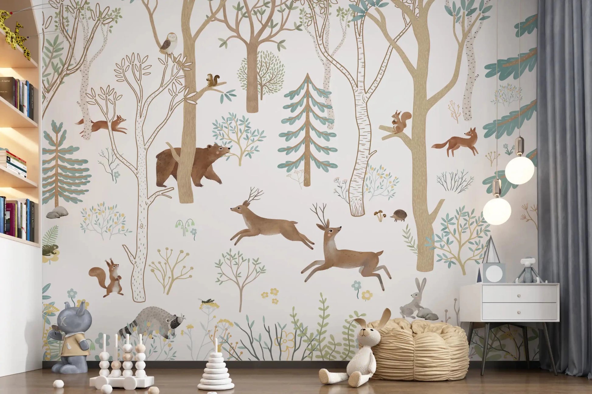 Woodland Wall Mural in Frisky Forest Blue with soft trees, GD9179