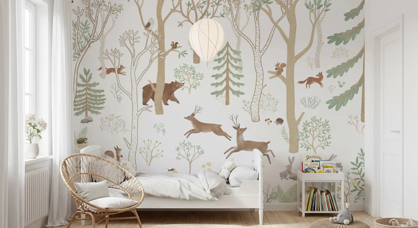 Girls room featuring Frisky Forest Green Nature Wall Mural animals, GD9180