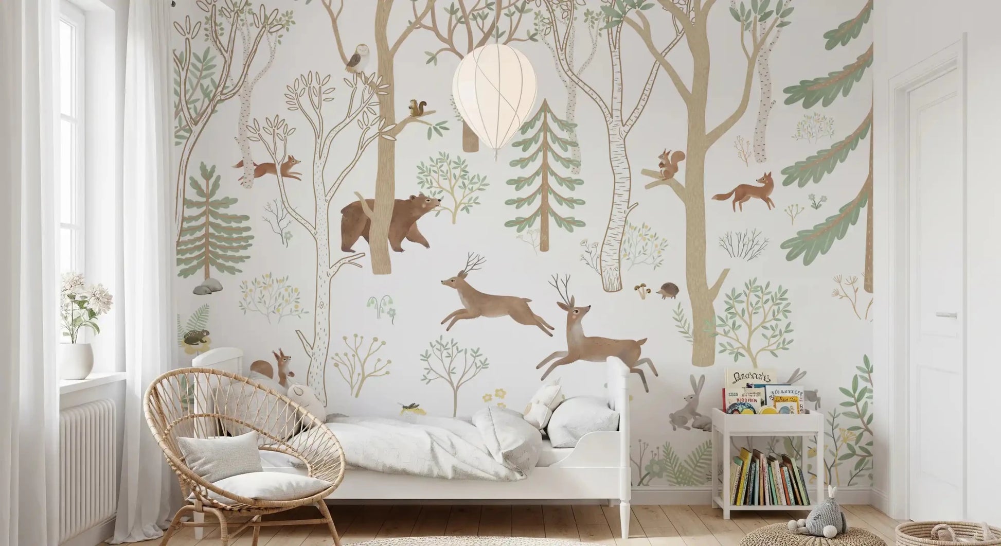 Girls room featuring Frisky Forest Green Nature Wall Mural animals, GD9180