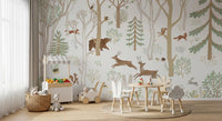 Kids room with Frisky Forest Green Animal Wall Mural forest scene, GD9180
