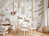 Frisky Forest Green Animal Wall Mural with bear and branches, GD9180