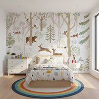 Soft woodland Frisky Forest Green Wall Mural with leafy trees, GD9180