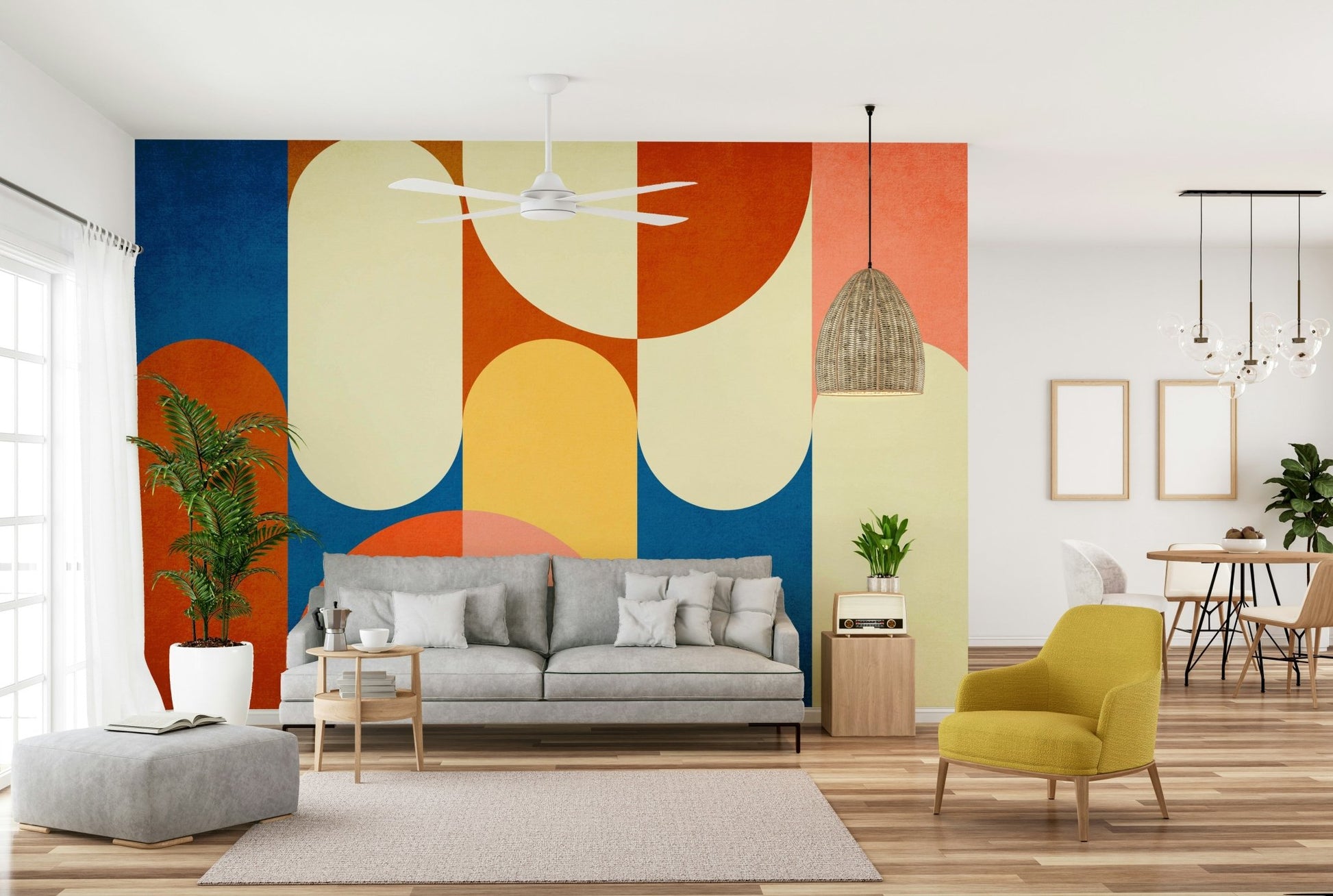 Wall mural in charcoal and neutral hues
