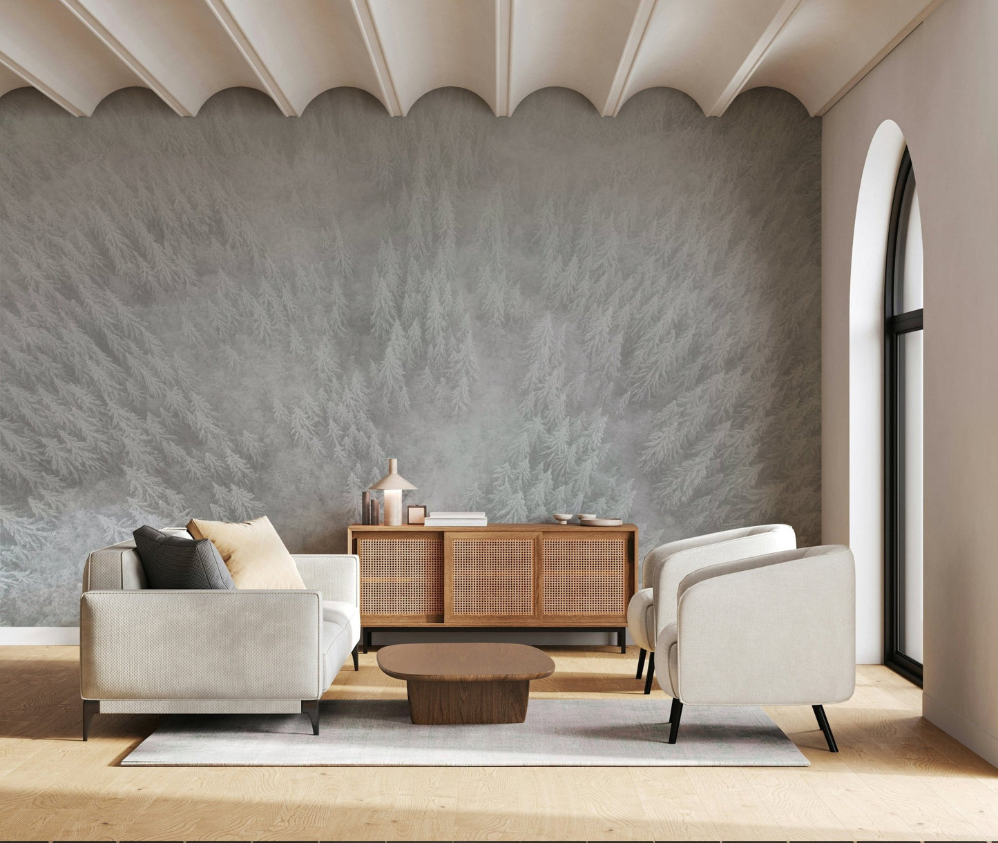 Arctic tree tops mural, impressive Frosted Canopy immersive graphic.