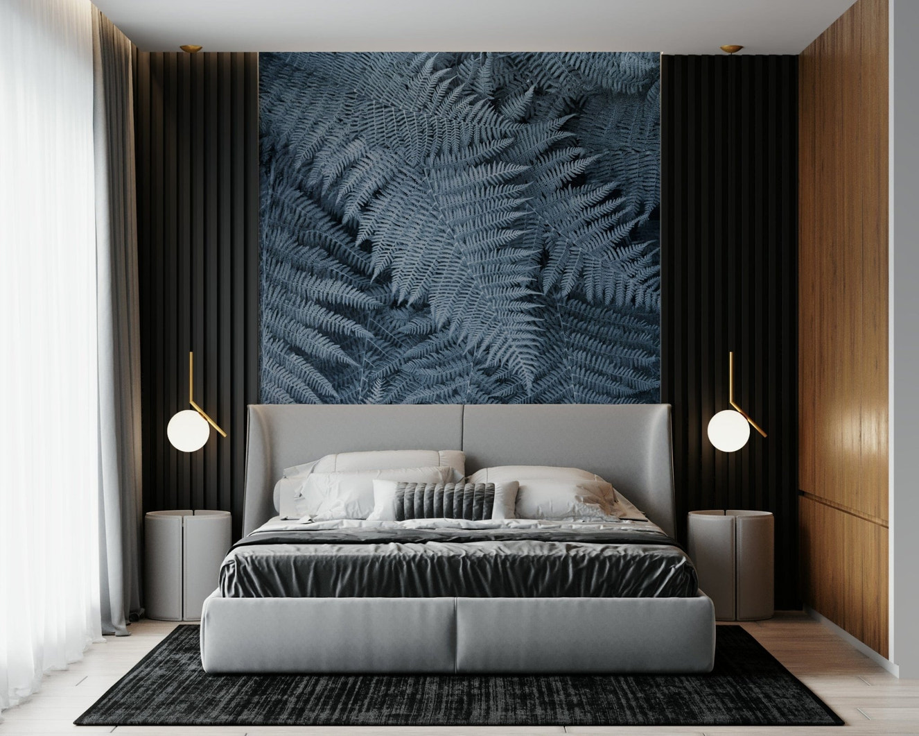 A beautiful subtle fern wallpaper mural with a delicate frosted or icy effect.