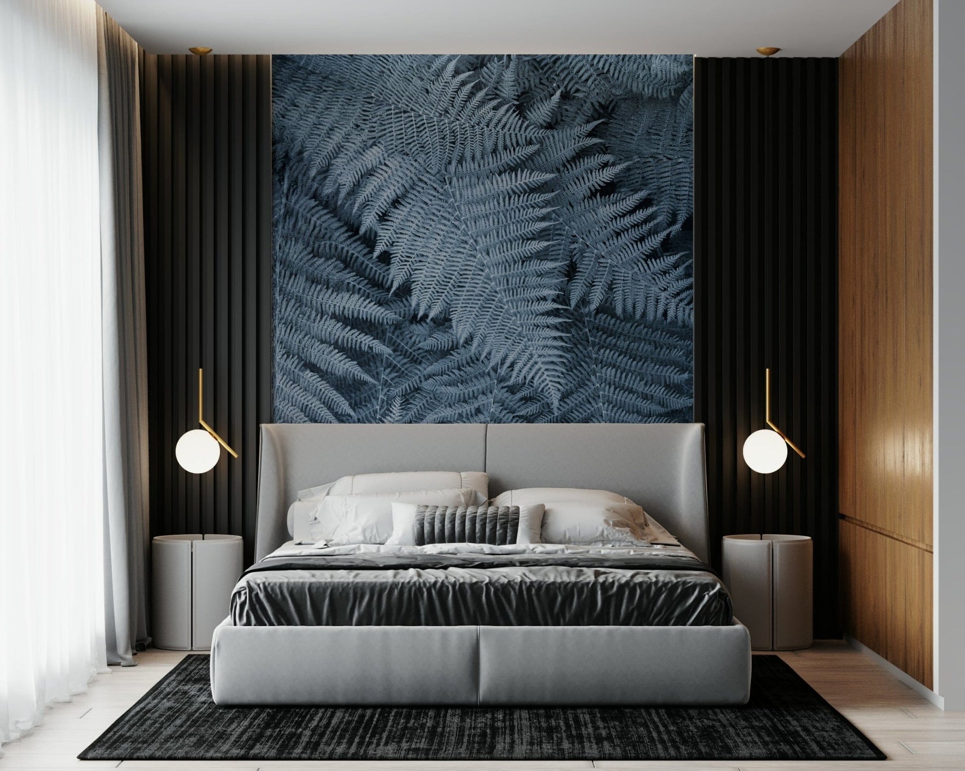 A beautiful subtle fern wallpaper mural with a delicate frosted or icy effect.