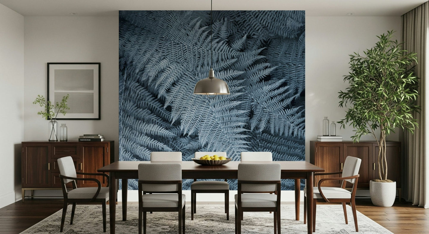 A peaceful modern abstract mural on decorative wallpaper.