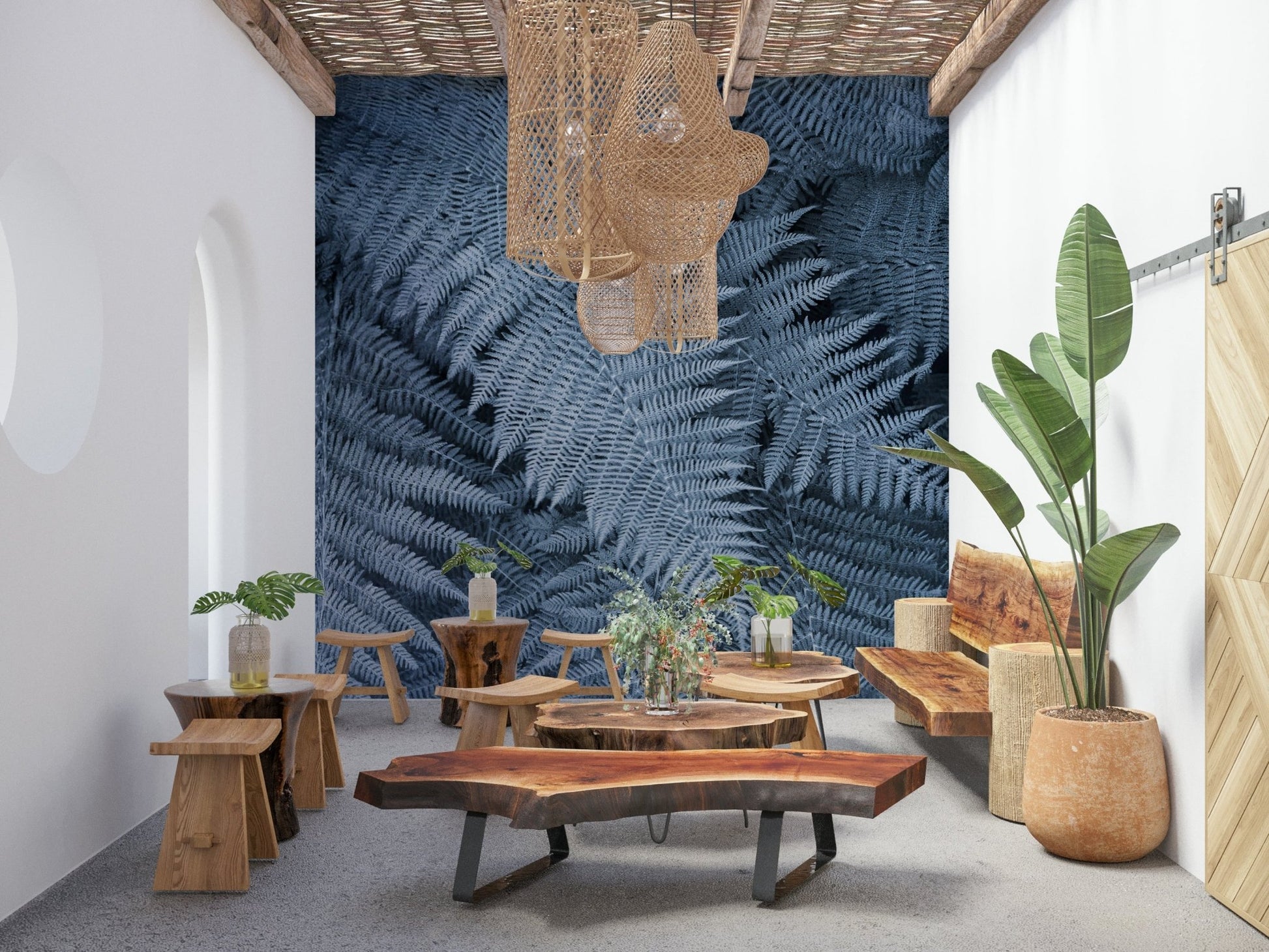 A calming serene view wallpaper mural that defines a space.