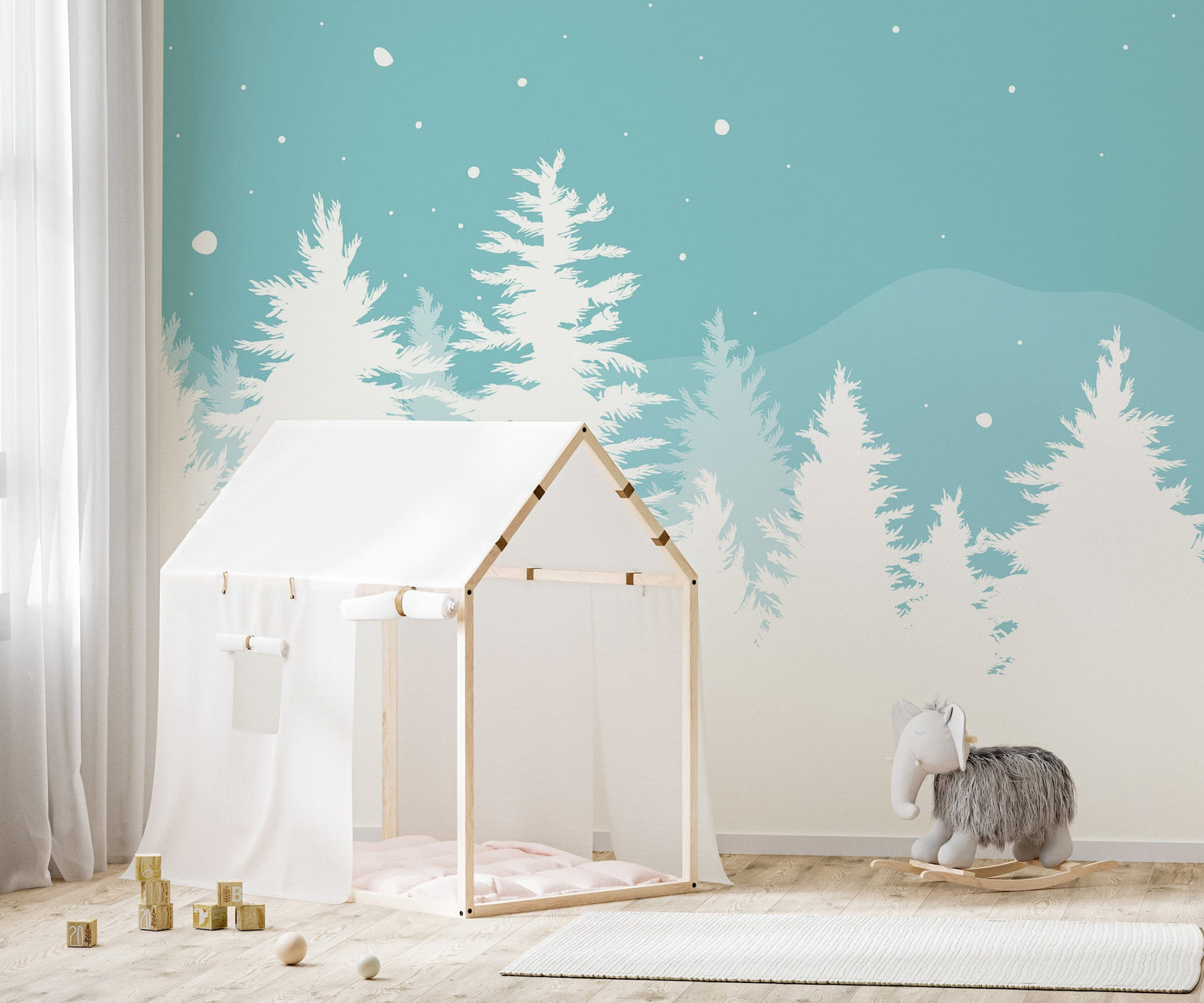 Frosted pine tree wall mural

