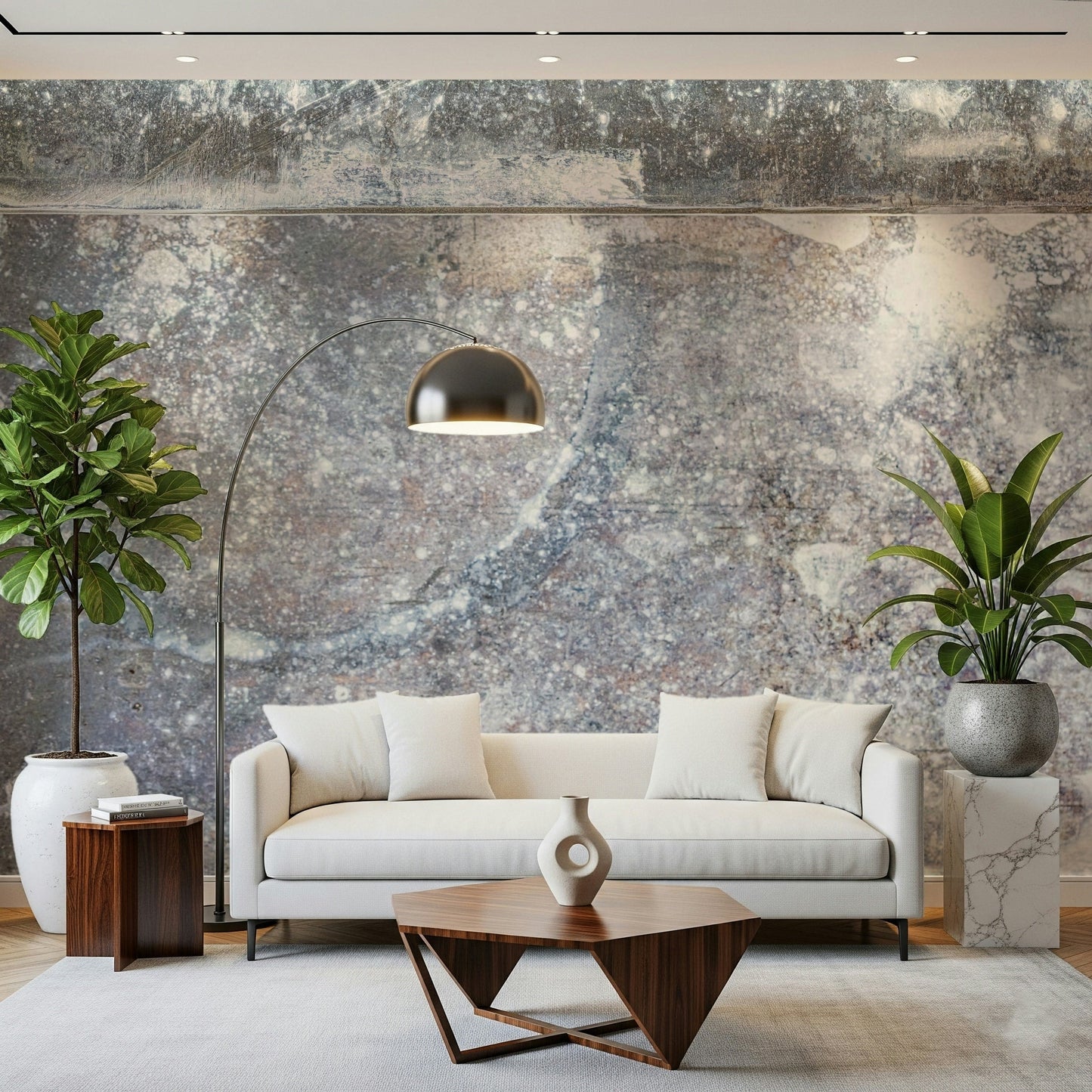 Chic home office featuring the light gray slate wallpaper mural., GD6184