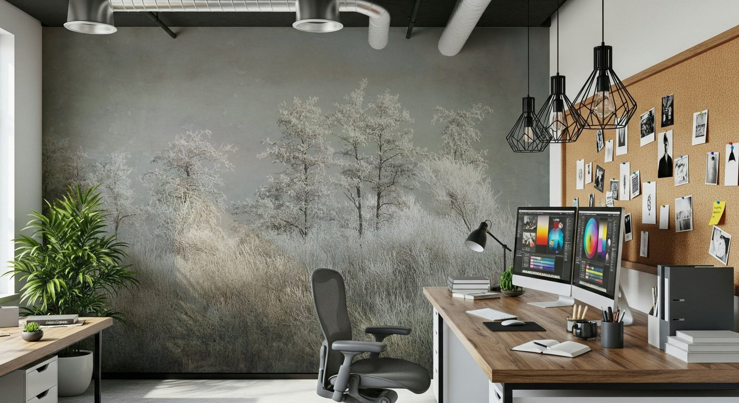 A graceful subtle pattern wall mural in cool, tranquil tones., GD5627