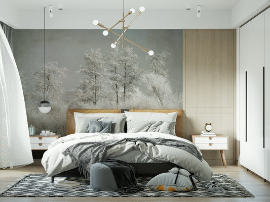 A beautiful subtle abstract wallpaper mural with a frosted, icy texture.