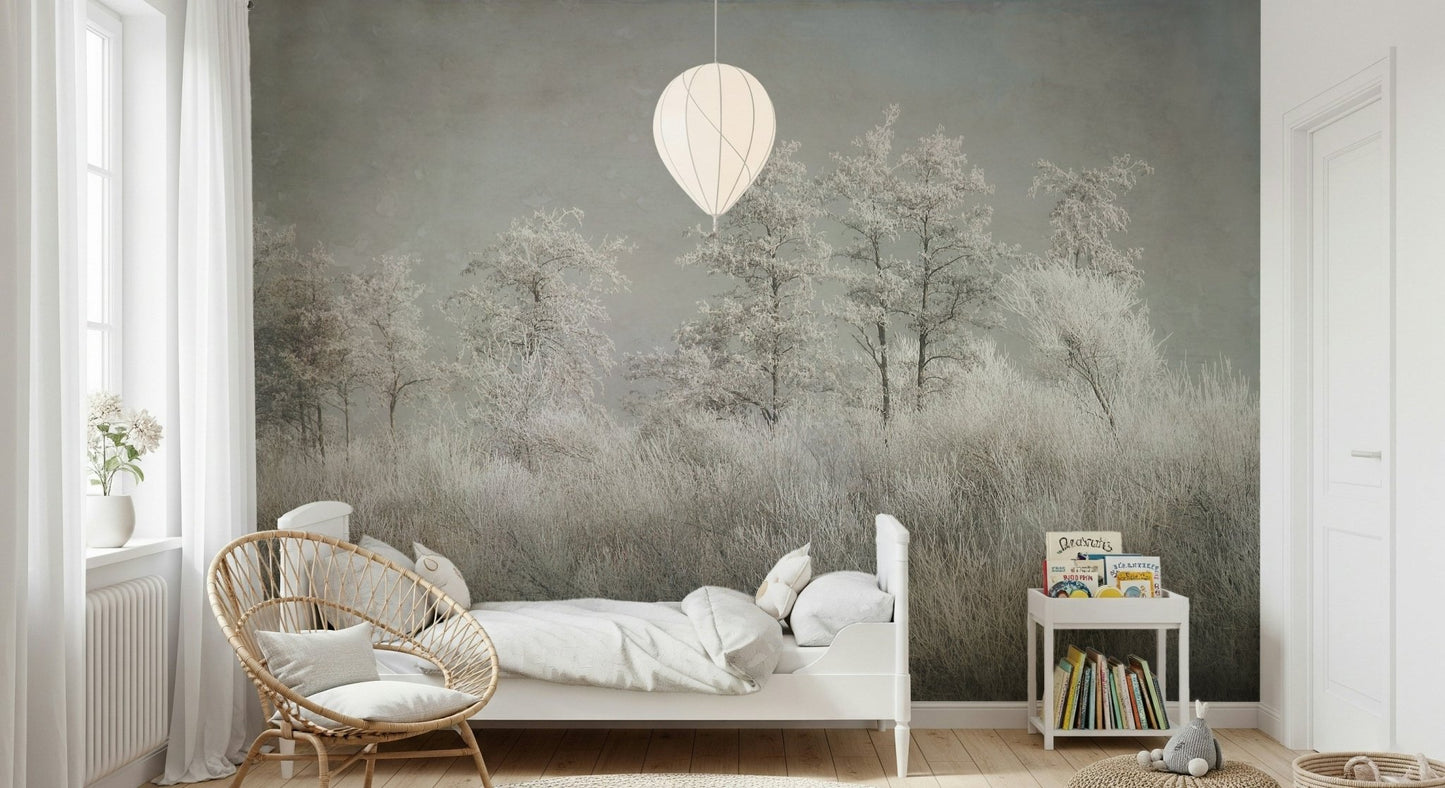 A contemplative gentle frost wallpaper mural for a feature wall., GD5627