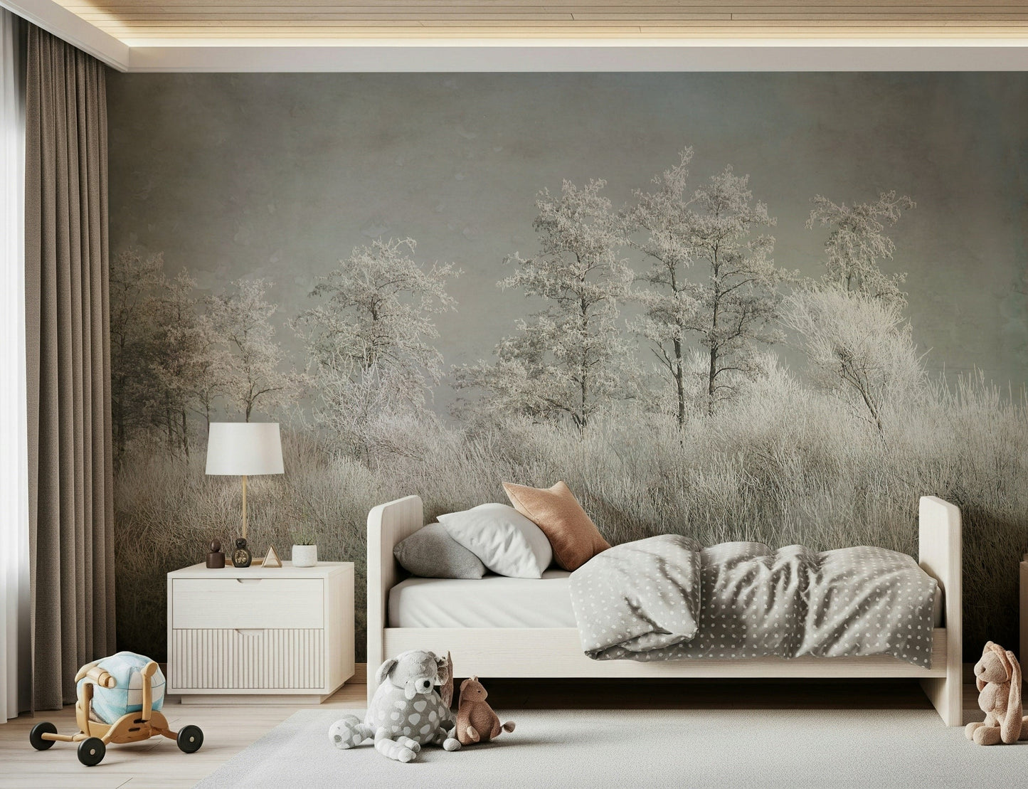 A peaceful modern abstract mural on decorative wallpaper., GD5627