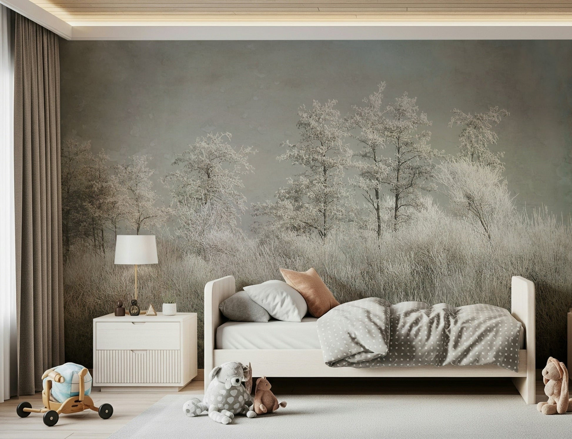 A peaceful modern abstract mural on decorative wallpaper., GD5627