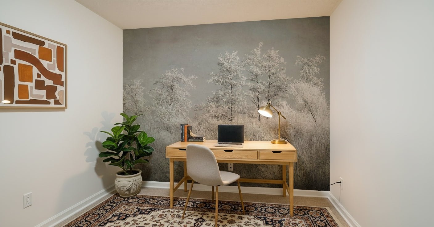 A serene flowing design wall mural in cool, winter tones., GD5627