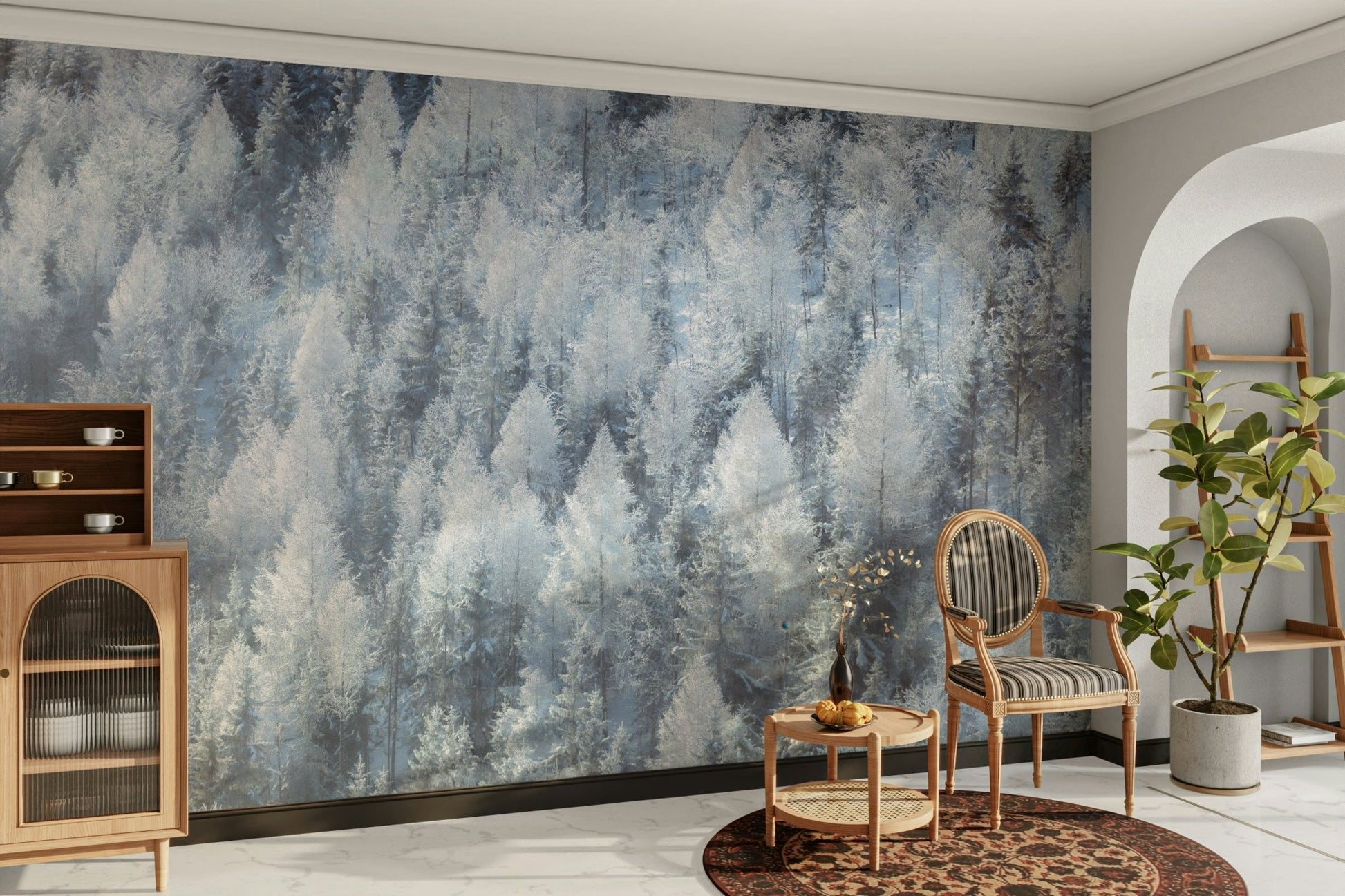 Artistic frosted trees print.

