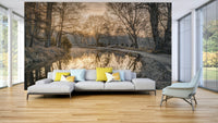 A living room featuring the serene winter wall mural.

