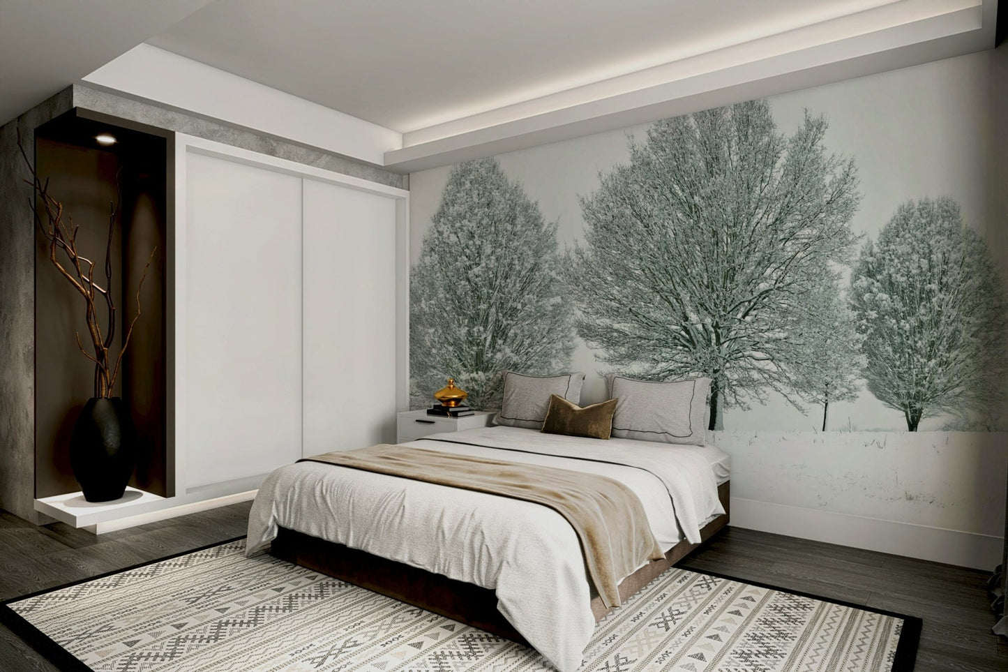Snow-covered trees wall mural for winter decor, GD1840