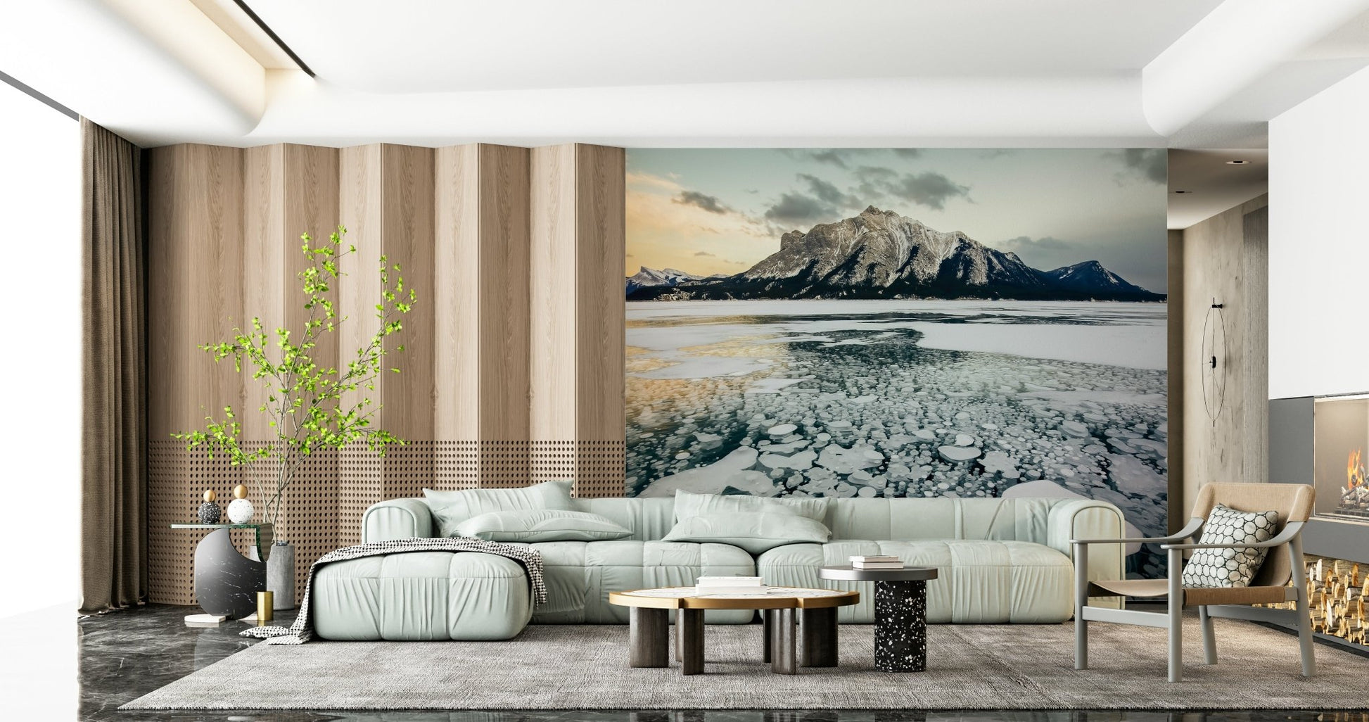 A contemplative gentle design wallpaper mural for a feature wall.