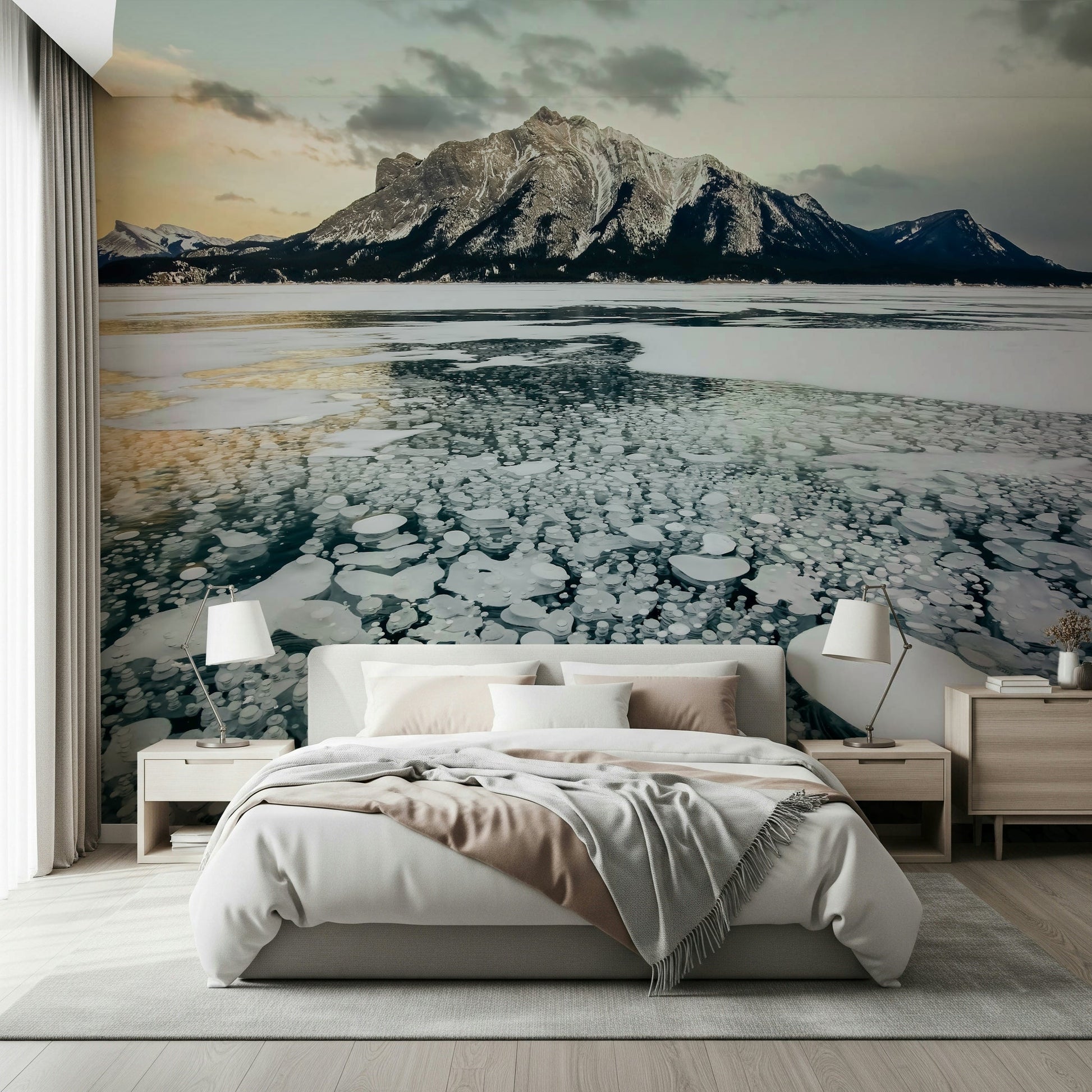 An artistic soft focus mural on minimalist wallpaper.