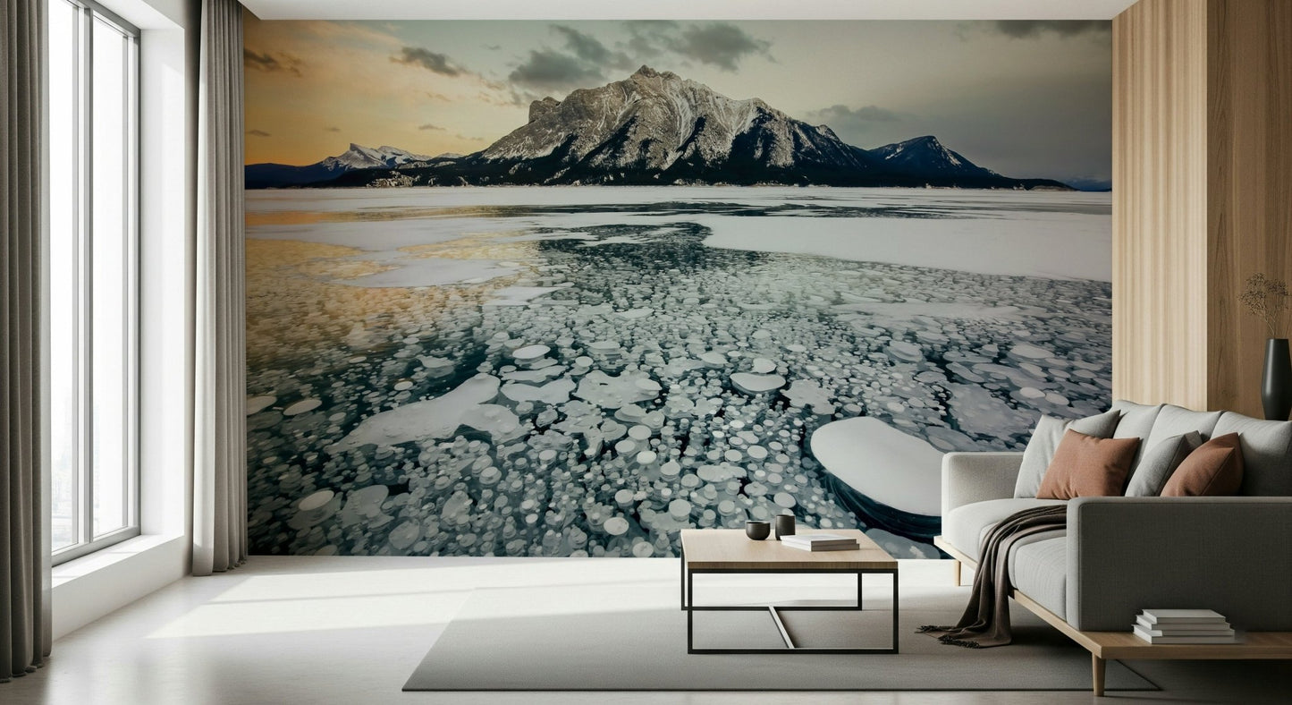 A serene winter landscape wall mural for your decor.