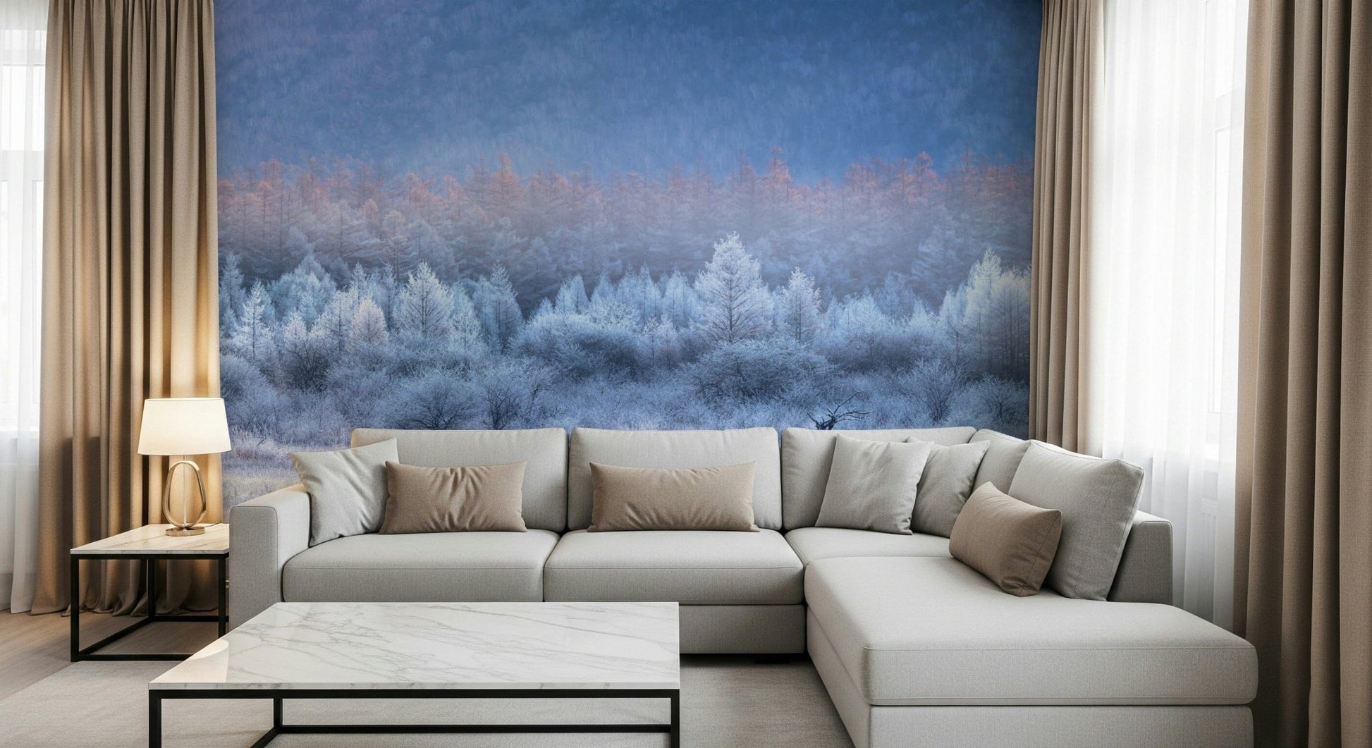A contemplative gentle design wallpaper mural for a feature wall.