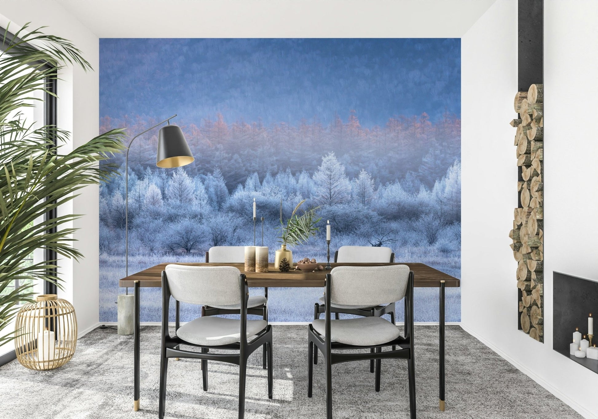 A calming serene view wallpaper mural that defines a space.