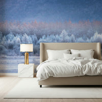 A peaceful open country mural on decorative wallpaper.