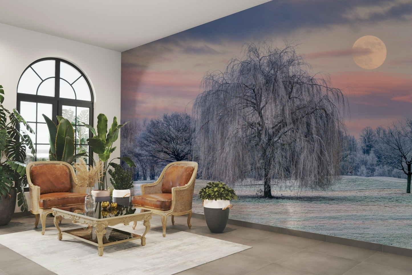 Frost-covered grasses and trees in a peaceful winter scene

