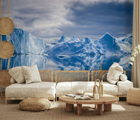 A serene flowing design wall mural for your decor in white and blue.