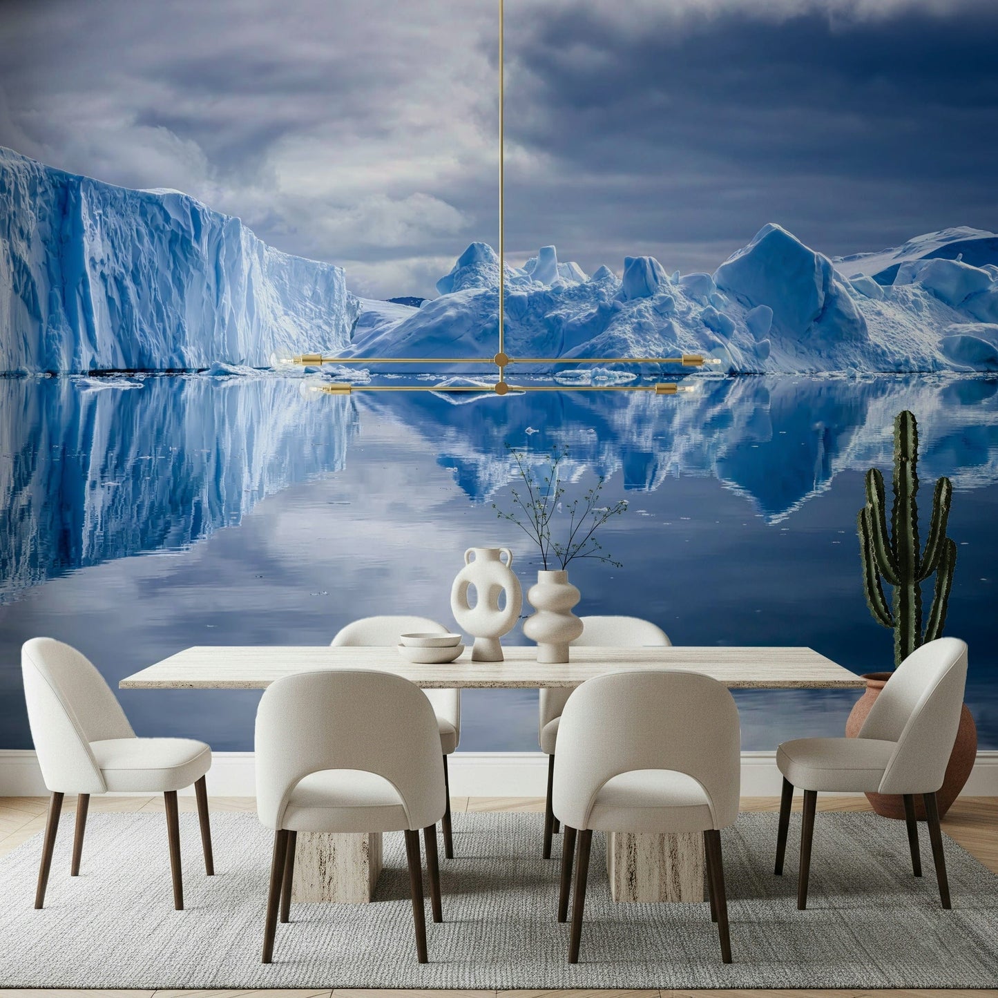 A calming abstract design wallpaper mural that defines a space.