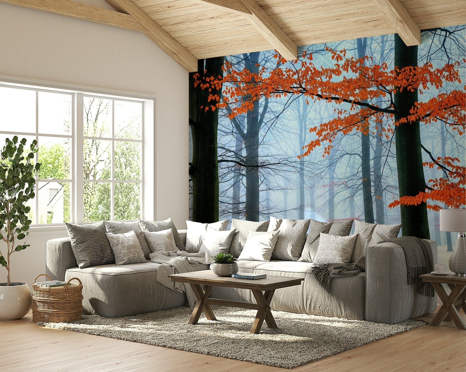 Close-up of a frozen tree and warm ember design

