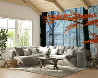 Close-up of a frozen tree and warm ember design

