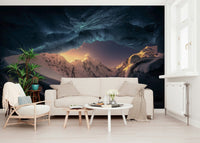 A beautiful panoramic vista wallpaper mural of a frozen kingdom or icy landscape.