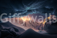 A tranquil abstract vista mural on the wallpaper.