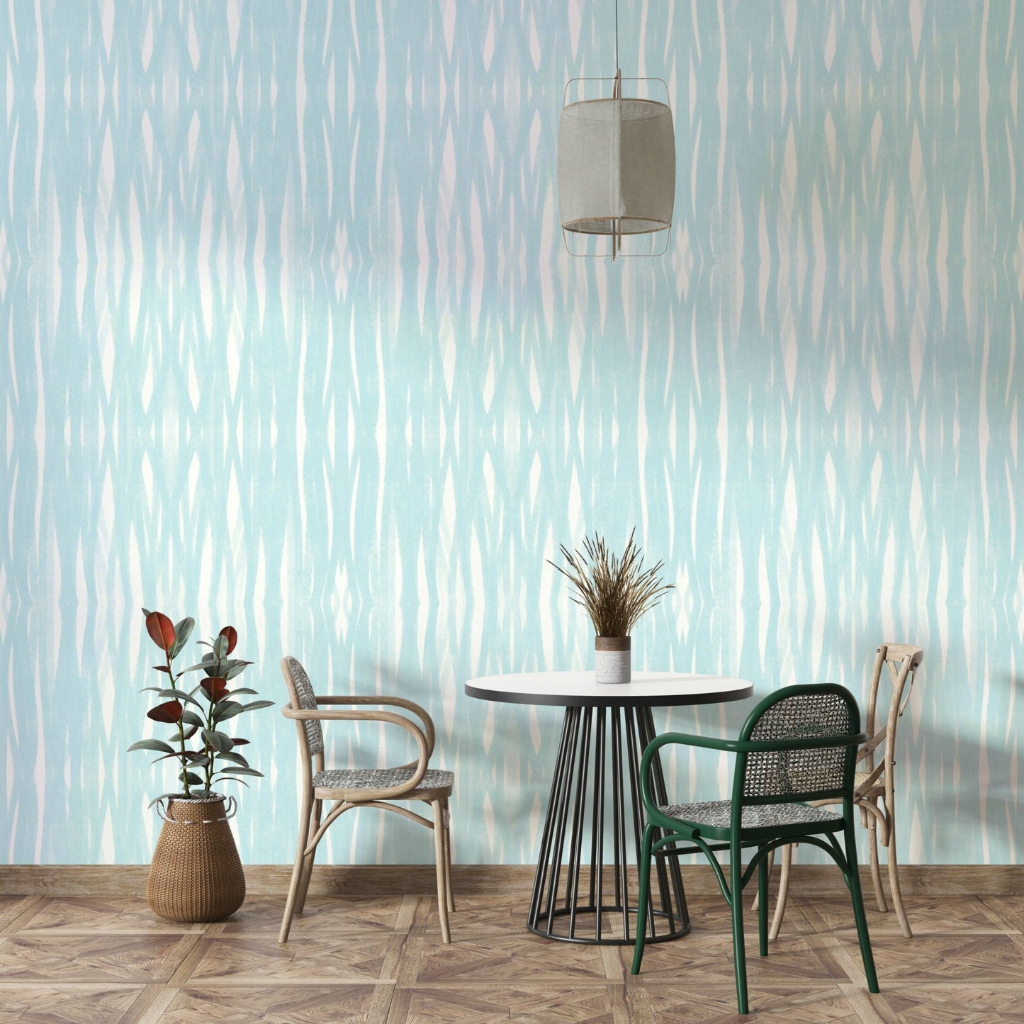 Frozen lake and snowy trees wall mural design

