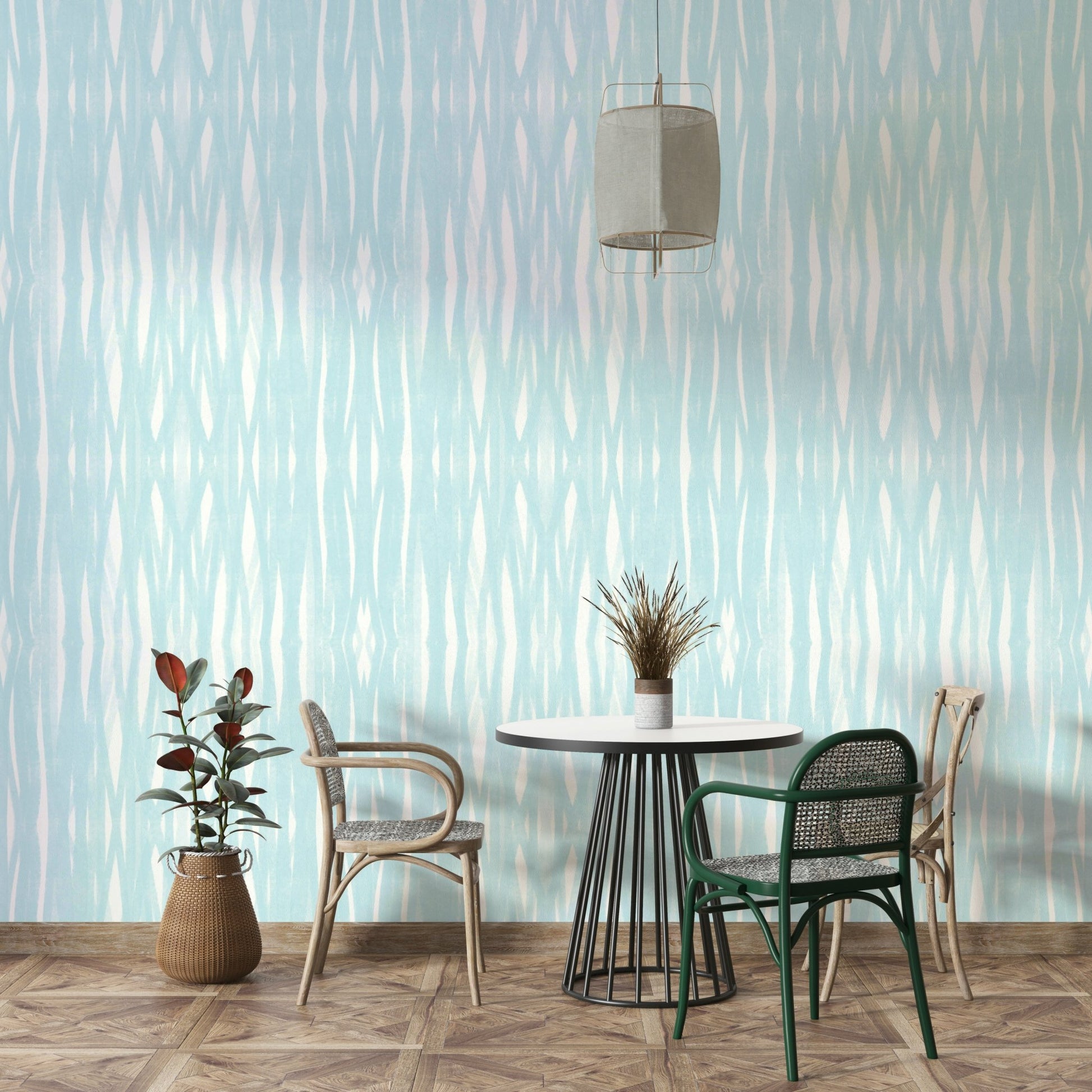 Frozen lake and snowy trees wall mural design

