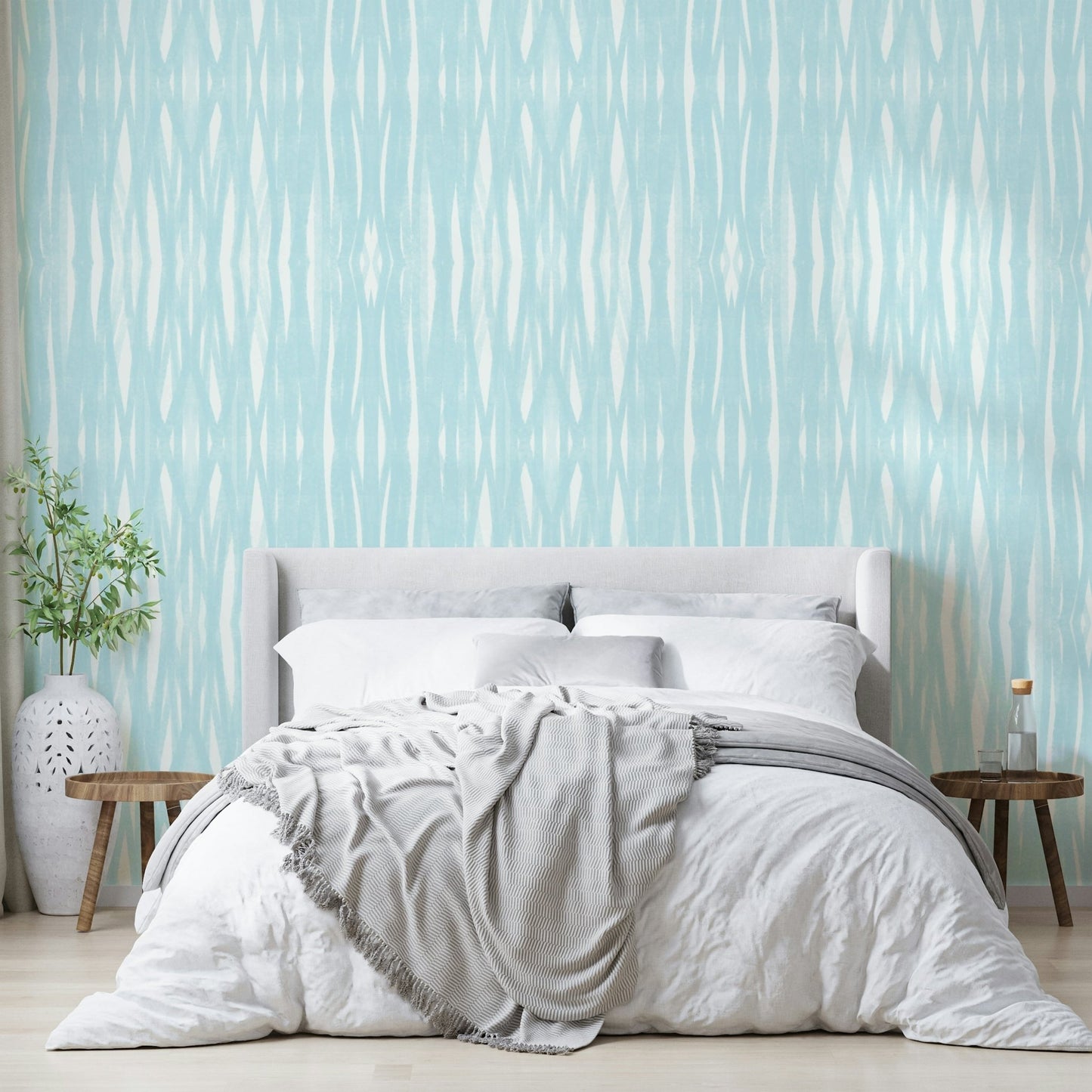 Crisp blue and white winter mural for walls

