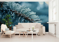 A peaceful modern abstract mural on decorative wallpaper.