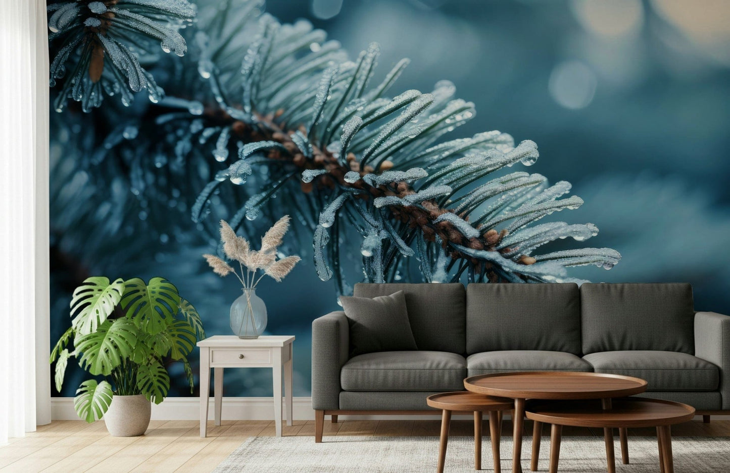 A serene subtle pattern wall mural in cool, icy tones.
