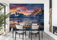 Frozen Peaks, Fiery Skies Wall Mural
