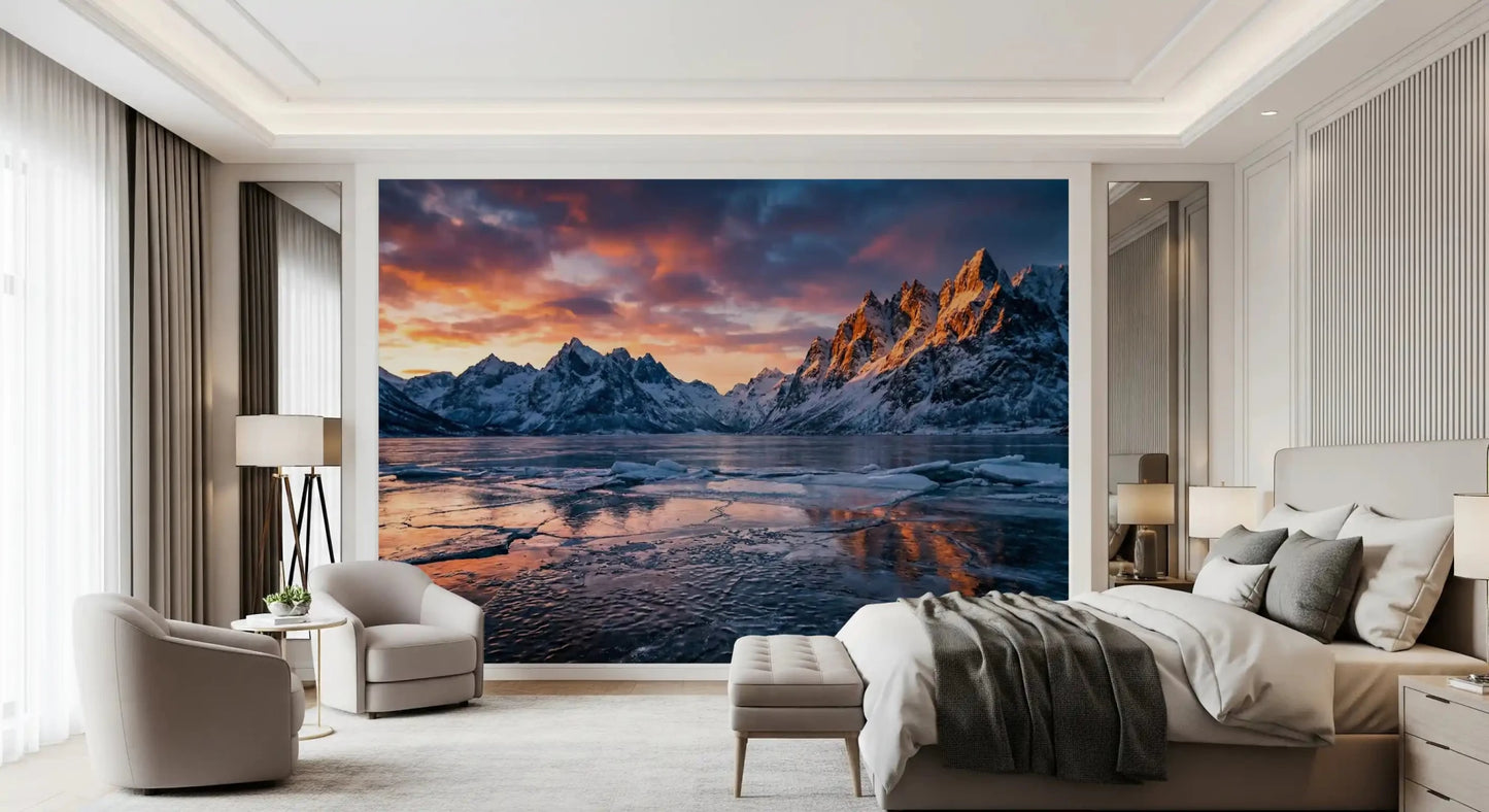 Frozen Peaks, Fiery Skies Wall Mural