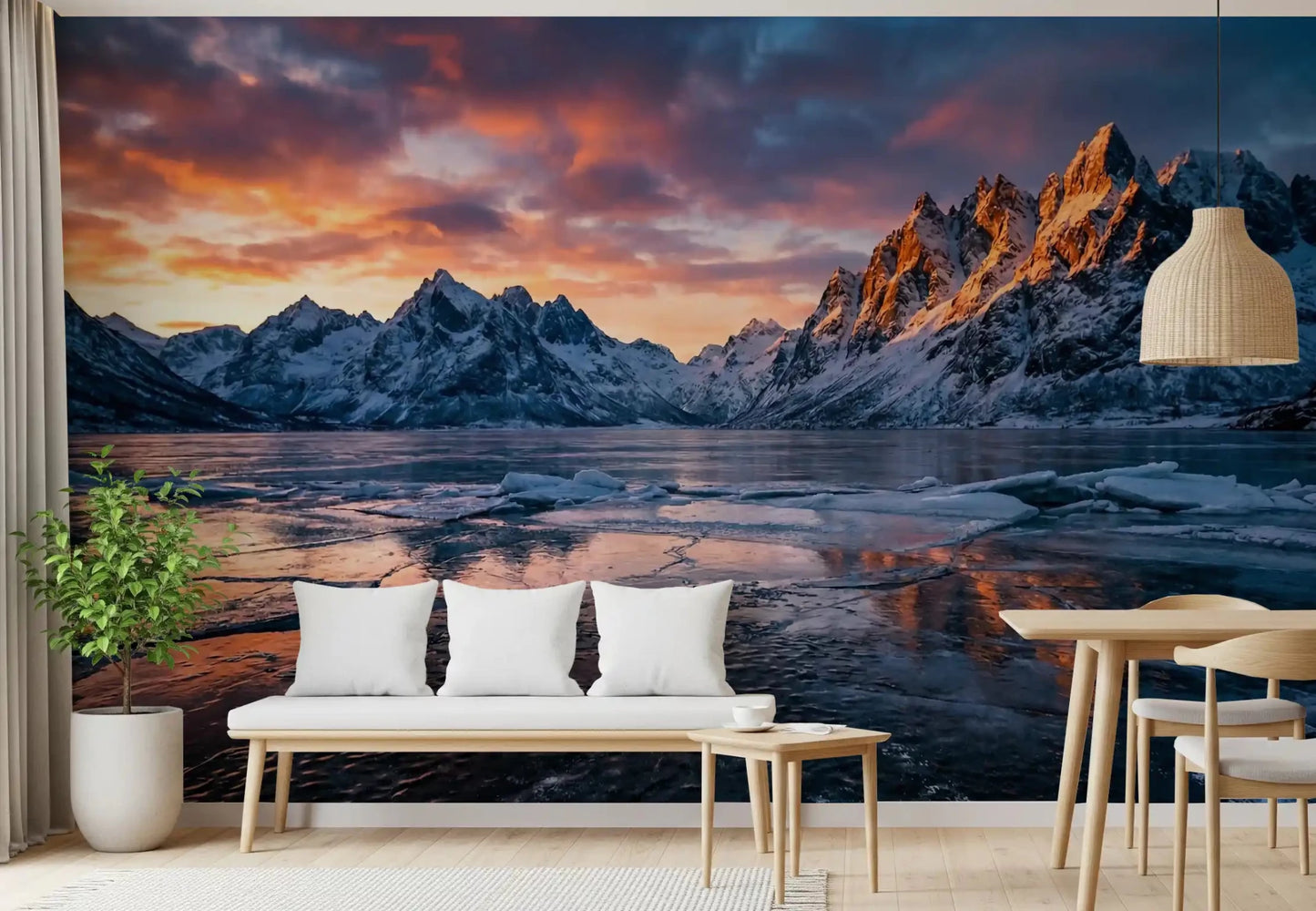 Frozen Peaks, Fiery Skies Wall Mural