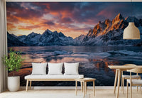 Frozen Peaks, Fiery Skies Wall Mural
