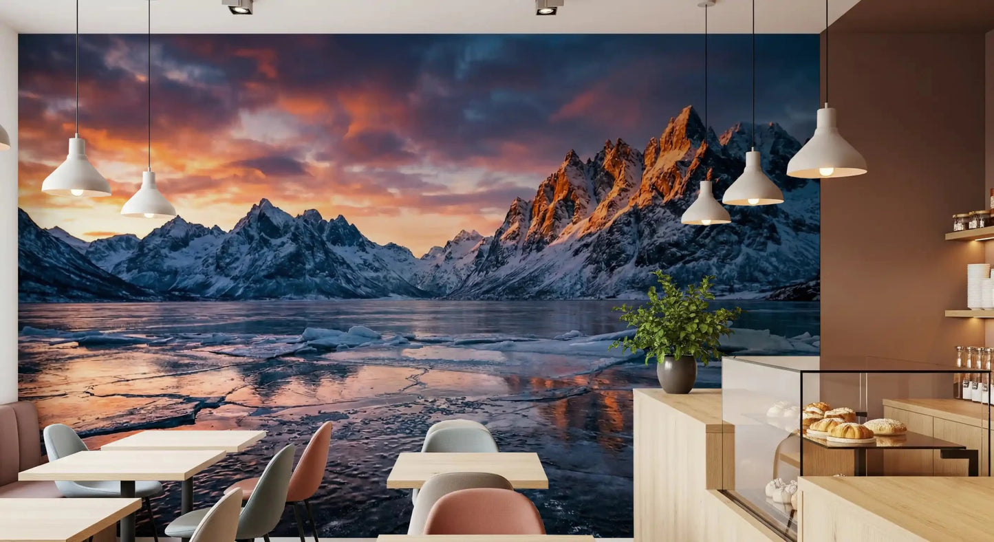 Frozen Peaks, Fiery Skies Wall Mural