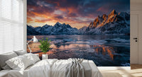 Frozen Peaks, Fiery Skies Wall Mural