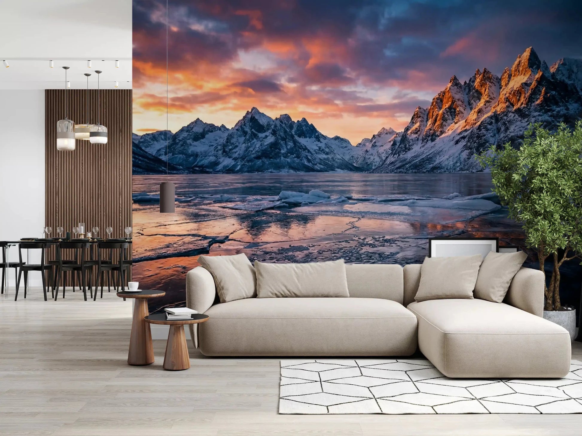 Frozen Peaks, Fiery Skies Wall Mural