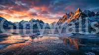 Frozen Peaks, Fiery Skies Wall Mural