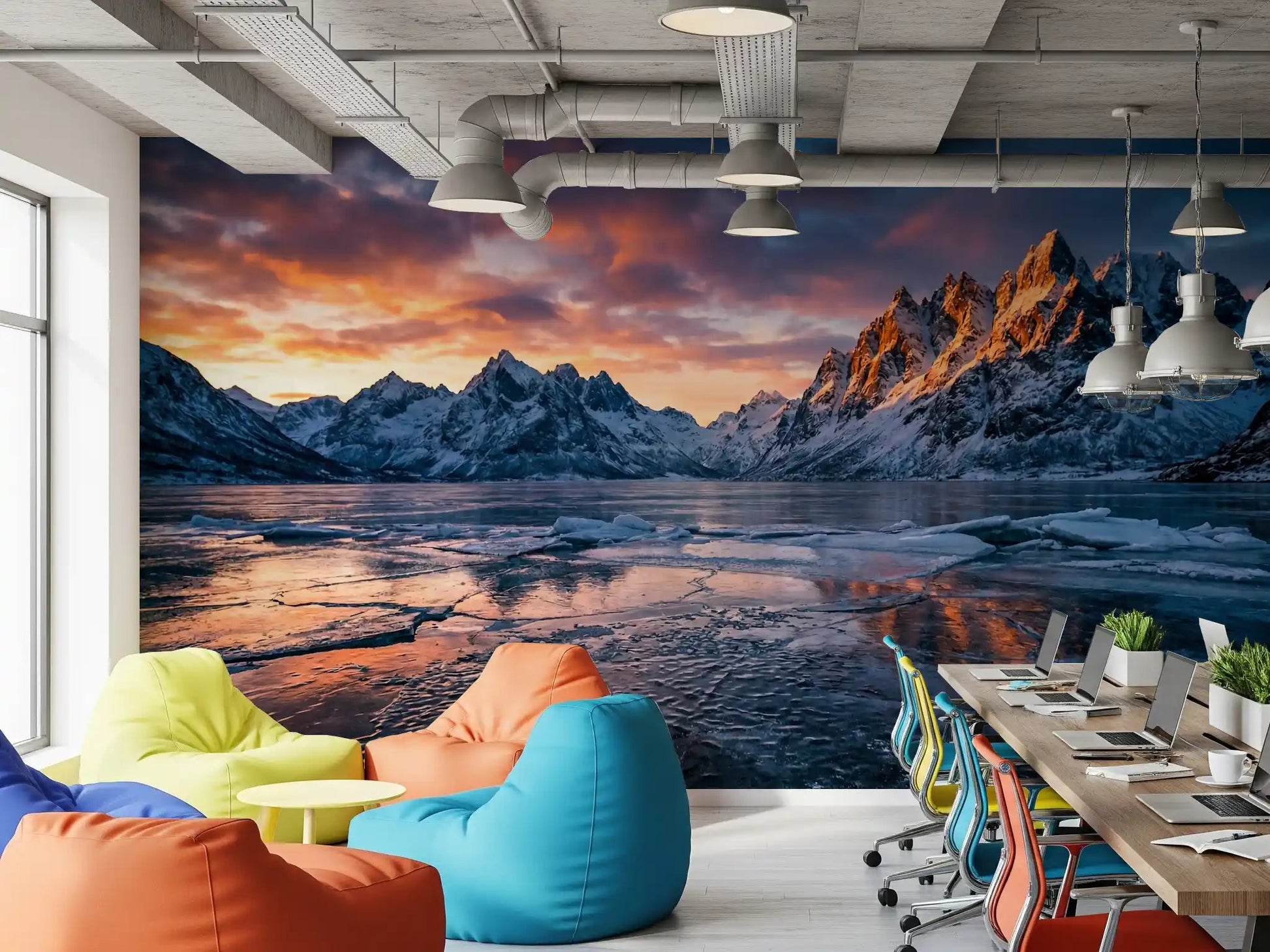 Frozen Peaks, Fiery Skies Wall Mural